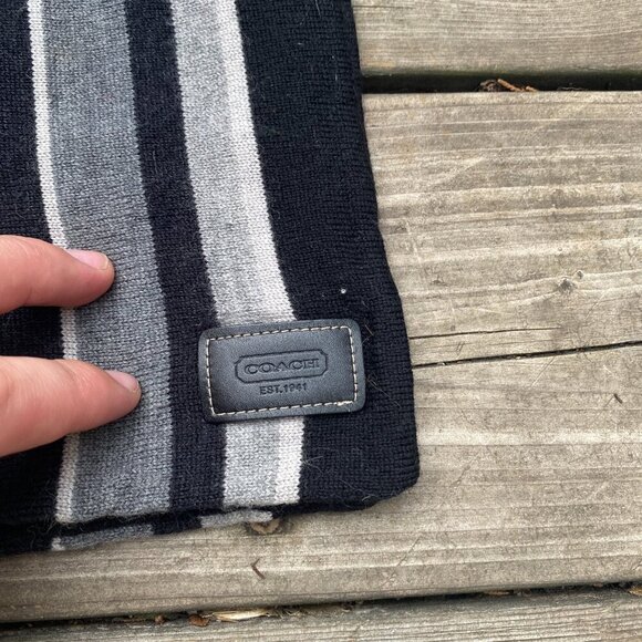 Muffler Wool Coach Scarf Striped Black Gray - Picture 4 of 4